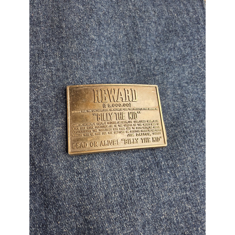 Vintage Billy the Kid Wanted Poster Brass Belt Buckle - Rare Western